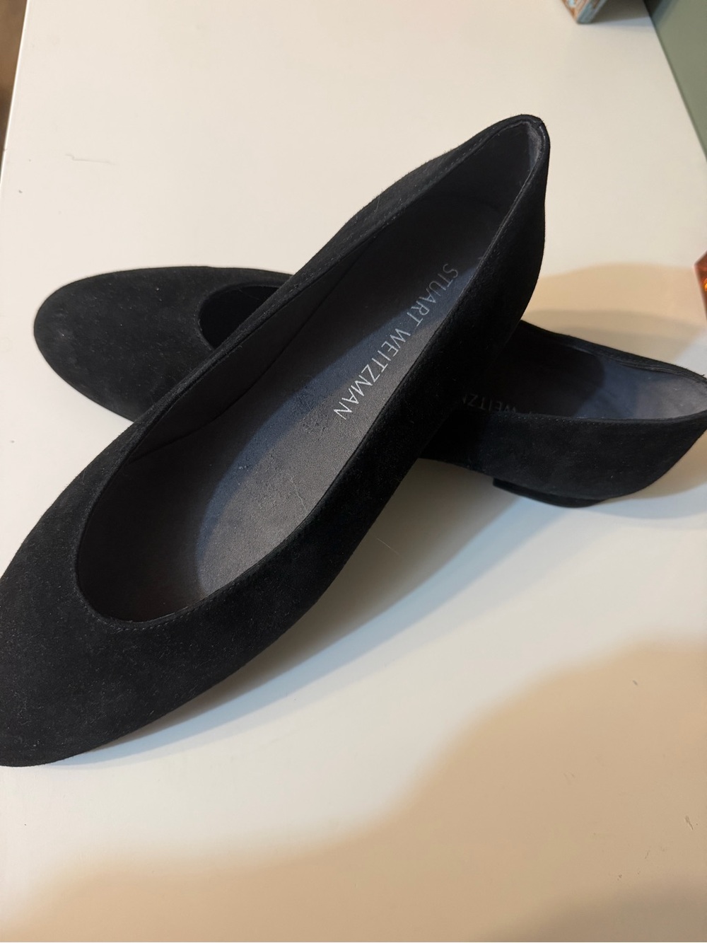 Stuart Weitzman Black Suede Round-Toe Flats
